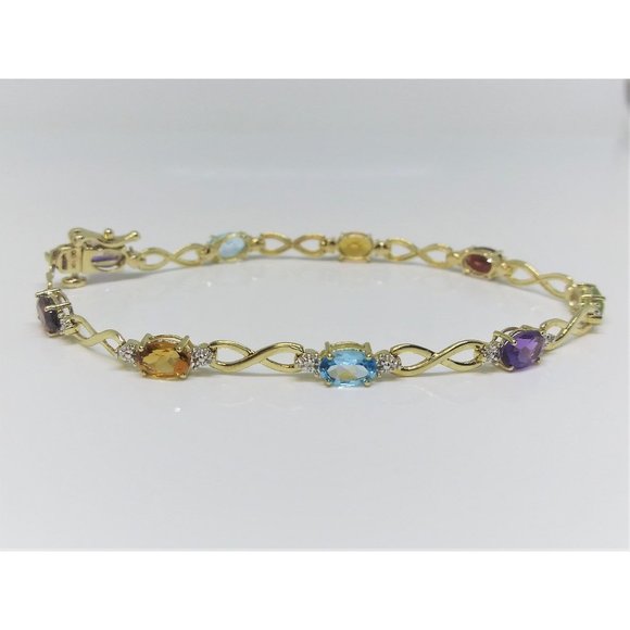 10k Yellow Gold Natural Multi Stone Link Bracelet - Picture 1 of 7
